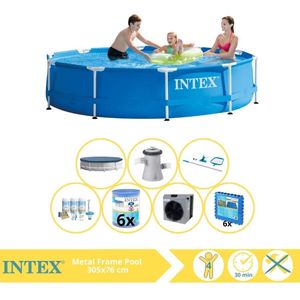 Intex Metal Frame Zwembad - Opzetzwembad - 305x76 cm - Inclusief Afdekzeil, Onderhoudspakket, Filter, Onderhoudsset, Zwembadtegels en Warmtepomp CP