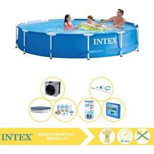 Intex Metal Frame Zwembad - Opzetzwembad - 366x76 cm - Inclusief Afdekzeil, Onderhoudspakket, Filter, Onderhoudsset, Zwembadtegels en Warmtepomp CP