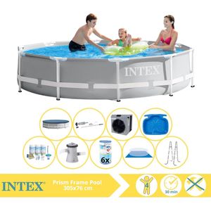 Intex Prism Frame Zwembad - Opzetzwembad - 305x76 cm - Inclusief Solarzeil, Onderhoudspakket, Zwembadpomp, Filter, Grondzeil, Stofzuiger, Trap, Voetenbad en Warmtepomp CP