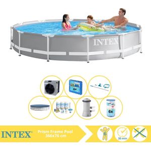 Intex Prism Frame Zwembad - Opzetzwembad - 366x76 cm - Inclusief Afdekzeil, Onderhoudspakket, Zwembadpomp, Filter, Onderhoudsset, Zwembadtegels en Warmtepomp CP