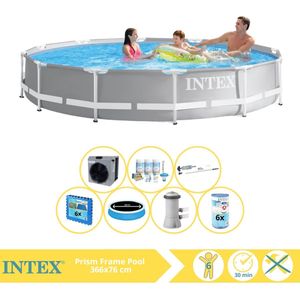 Intex Prism Frame Zwembad - Opzetzwembad - 366x76 cm - Inclusief Solarzeil Pro, Onderhoudspakket, Zwembadpomp, Filter, Stofzuiger, Zwembadtegels en Warmtepomp CP