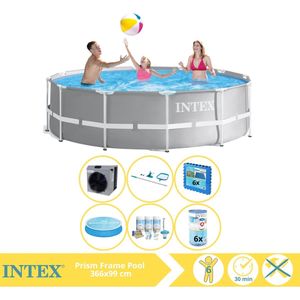 Intex Prism Frame Zwembad - Opzetzwembad - 366x99 cm - Inclusief Solarzeil, Onderhoudspakket, Filter, Onderhoudsset, Zwembadtegels en Warmtepomp CP