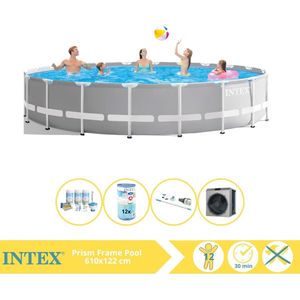 Intex Prism Frame Zwembad - Opzetzwembad - 610x122 cm - Inclusief Onderhoudspakket, Filter, Stofzuiger en Warmtepomp CP