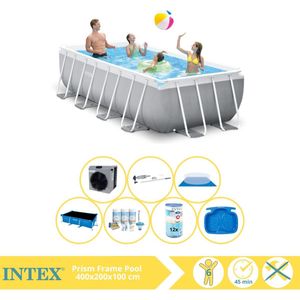 Intex Prism Frame Zwembad - Opzetzwembad - 400x200x100 cm - Inclusief Solarzeil, Onderhoudspakket, Filter, Grondzeil, Stofzuiger, Voetenbad en Warmtepomp CP