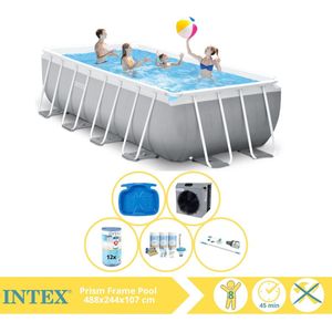 Intex Prism Frame Zwembad - Opzetzwembad - 488x244x107 cm - Inclusief Onderhoudspakket, Filter, Stofzuiger, Voetenbad en Warmtepomp CP