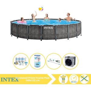 Intex Prism Frame Greywood Zwembad - Opzetzwembad - 549x122 cm - Inclusief Onderhoudspakket, Filter, Stofzuiger en Warmtepomp CP