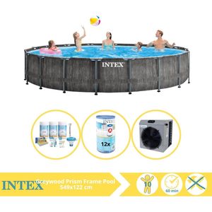 Intex Prism Frame Greywood Zwembad - Opzetzwembad - 549x122 cm - Inclusief Onderhoudspakket, Filter en Warmtepomp CP