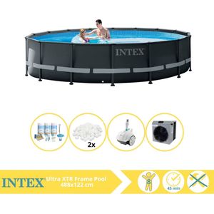 Intex Ultra XTR Frame Zwembad - Opzetzwembad - 488x122 cm - Inclusief Onderhoudspakket, Filterbollen, Zwembad Stofzuiger en Warmtepomp CP