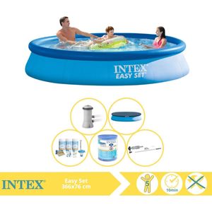 Intex Easy Set Zwembad - Opblaaszwembad - 366x76 cm - Inclusief Afdekzeil, Onderhoudspakket, Filter en Stofzuiger