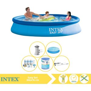 Intex Easy Set Zwembad - Opblaaszwembad - 366x76 cm - Inclusief Solarzeil, Onderhoudspakket, Filter en Stofzuiger
