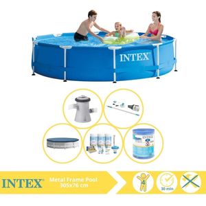 Intex Metal Frame Zwembad - Opzetzwembad - 305x76 cm - Inclusief Afdekzeil, Onderhoudspakket, Filter en Stofzuiger