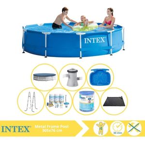 Intex Metal Frame Zwembad - Opzetzwembad - 305x76 cm - Inclusief Afdekzeil, Onderhoudspakket, Filter, Solar Mat, Trap en Voetenbad