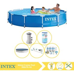 Intex Metal Frame Zwembad - Opzetzwembad - 366x76 cm - Inclusief Afdekzeil, Onderhoudspakket, Filter en Stofzuiger