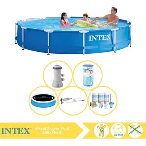 Intex Metal Frame Zwembad - Opzetzwembad - 366x76 cm - Inclusief Solarzeil Pro, Onderhoudspakket, Filter en Stofzuiger