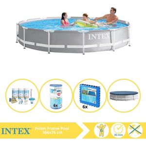 Intex Prism Frame Zwembad - Opzetzwembad - 366x76 cm - Inclusief Afdekzeil, Onderhoudspakket, Filter en Zwembadtegels