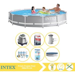 Intex Prism Frame Zwembad - Opzetzwembad - 366x76 cm - Inclusief Afdekzeil, Filter, Zoutsysteem en Zout