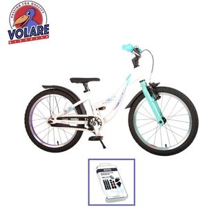 Volare Kinderfiets Glamour - 18 inch - Wit/Mintgroen - Inclusief WAYS Bandenplakset