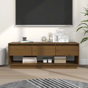 The Living Store Houten Tv-meubel - Zwevend - Honingbruin - 110.5 x 34 x 40 cm - Massief grenenhout
