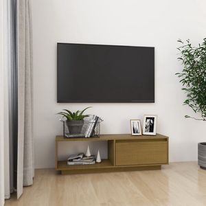 The Living Store TV-meubel - Grenenhout - 110 x 30 x 33.5 cm - Honingbruin