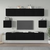 The Living Store Televisiemeubel Set - 80 x 30 x 30 cm - 30.5 x 30 x 30 cm - Zwart - Bewerkt hout