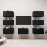 The Living Store Hangende televisiekastenset - Wandmeubelen - 30.5 x 30 x 60 cm - Zwarte spaanplaat - 7 x tv-meubel