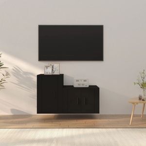 The Living Store Televisiekastenset - Klassiek design - Hoge kwaliteit - Voldoende opbergruimte - Wandgemonteerd - Stofvrije deuren - Zwart - Hout - 57x34.5x40 cm - 40x34.5x60 cm
