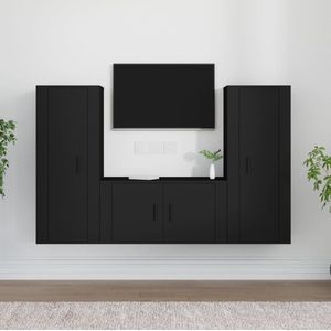 The Living Store TV-meubel set - Klassiek design - Wandgemonteerd - Voldoende opbergruimte - Zwart - Bewerkt hout - Montage vereist