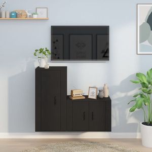 The Living Store TV-meubelset zwart - 57 x 34.5 x 40 cm - bewerkt hout