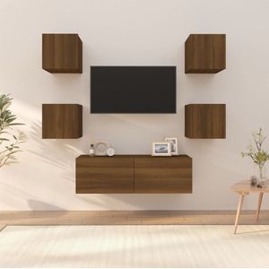 The Living Store Televisiewandmeubelen Bruineiken - TV-meubelset 4x (S) - 1x (L) - 30.5 x 30 x 30 cm (S) - 100 x 30 x 30 cm (L) - Bewerkt hout
