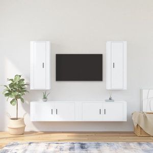 The Living Store TV-meubelset - Hoogglans wit - 40 x 34.5 x 100 cm - Bewerkt hout