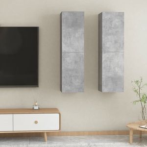 The Living Store Wandkast Betongrijs - 30.5 x 30 x 110 cm - 2 schappen