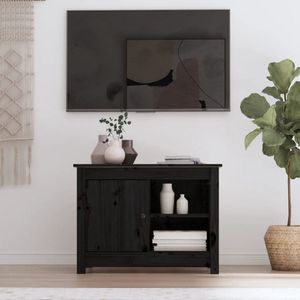 The Living Store TV-meubel Grenenhout Zwart - 70x36.5x52 cm - Opbergruimte - Stevig Blad