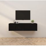 The Living Store Zwarte TV-wandmeubel - 80 x 34.5 x 40 cm (B x D x H) - Bewerkt hout
