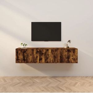 The Living Store TV wandmeubelset - wandgemonteerd - TV-kast van bewerkt hout - 57x34.5x40 cm - gerookt eiken