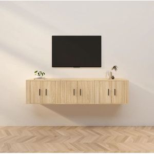 The Living Store TV Wandmeubel - Sonoma Eiken - Set van 3 - 57 x 34.5 x 40 cm - Bewerkt hout