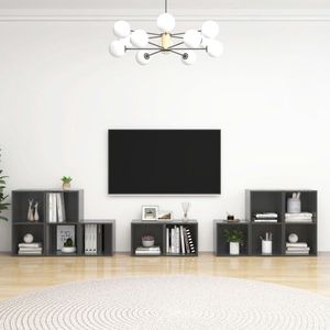 The Living Store Televisiemeubelset - Classic - TV-meubel - 37 x 35 x 37 cm - Hoogglans grijs