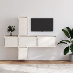 The Living Store Televisiekasten - Klassiek design - Massief grenenhout - Wit - 45 x 30 x 35 cm - 60 x 30 x 35 cm -