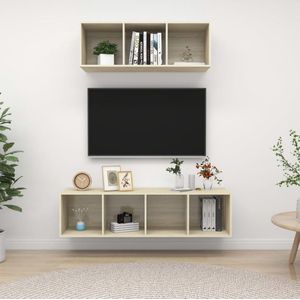 The Living Store TV-meubelset - Wandmontage - Sonoma Eiken - Spaanplaat - Inclusief 2x TV-meubel- 37x37x107cm -