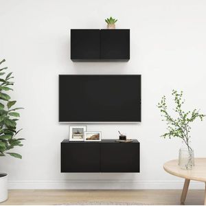 The Living Store Televisiemeubelset - tv-meubel - Wandmontage - 60x30x30 cm - 80x30x30 cm - Zwart - Spaanplaat -