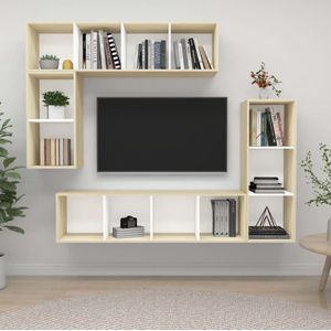 The Living Store Televisiewandmeubelset - onbekend - Tv-meubel - 37 x 37 x 72 cm / 37 x 37 x 107 cm / 37 x 37 x 142.5 cm - Kleur- wit en sonoma eiken - Materiaal- spaanplaat - Montage vereist