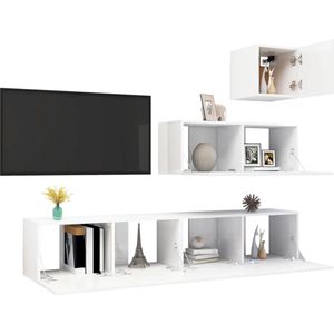 The Living Store TV Meubel Set - Hangend - Spaanplaat - Hoogglans Wit - Montage vereist - 30.5 x 30 x 30 cm - 80 x 30 x 30 cm (B x D x H)