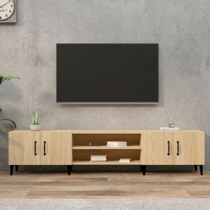 The Living Store TV-meubel Sonoma Eiken - Serie- Trendy - Vier vakken en vier deuren - 180 x 31.5 x 40 cm - Met metalen voeten