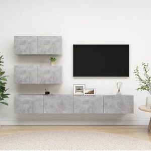 The Living Store Hangende Tv-meubelset Betongrijs - Spaanplaat - 80 x 30 x 30 cm - 100 x 30 x 30 cm
