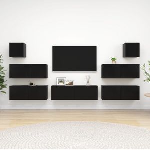 The Living Store Tv-meubelset - Hangend - Spaanplaat - Zwart - 80x30x30cm - 100x30x30cm - 30.5x30x30cm