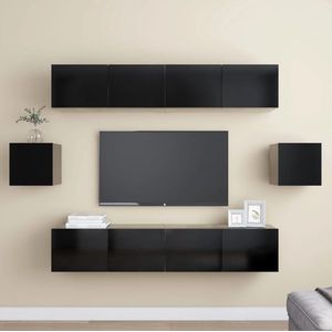 The Living Store 6-tlg. TV-Schrank-Set Schwarz Holzwerkstoff - Wandmontage - TV Schrank Set - Hängender TV Schrank - Regal Schwarz - Wohnraum