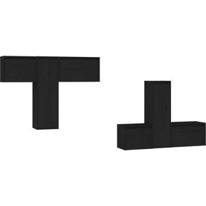 The Living Store Televisiemeubelset - klassiek design - massief grenenhout - zwart - 45x30x35cm - 30x30x100cm -