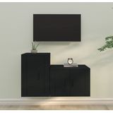 The Living Store TV-meubelset - Klassieke Houten TV-kast - Wandgemonteerde - Zwart 57x34.5x40/40x34.5x60 cm