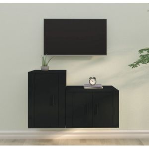 The Living Store TV-meubelset - Klassieke Houten TV-kast - Wandgemonteerde - Zwart 57x34.5x40/40x34.5x60 cm