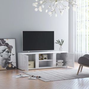 The Living Store Tv-meubel Klassiek - 120 x 34 x 37 cm - Hoogglans wit - Bewerkt hout