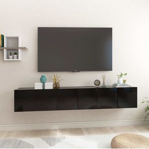 The Living Store Hangende televisiekasten - Hifi-kastenset - 60 x 30 x 30 cm - Zwart hout - Montage vereist - 3 x